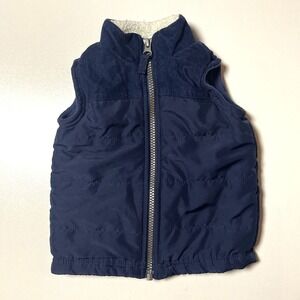 Carter's Full Zip Puffer Vest Size 12M Navy Warm Cozy Fleece Lined & Sherpa Neck